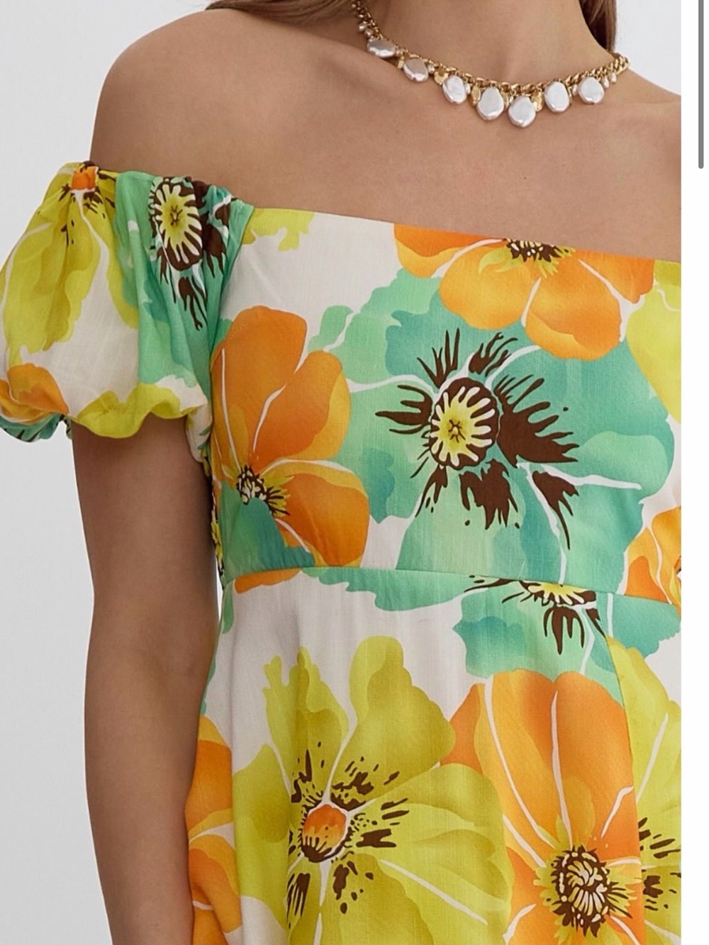 entro Yellow, Teal & Orange Off-Shoulder Maxi Dress - Picture 6 of 7